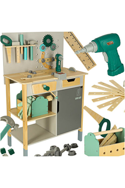 LikeSmart Banc de lucru, "LikeSmart Lulilo WorkShop", Trusa Unelte, Bormasina, Manusi, Ciocan, Rigla, Suruburi