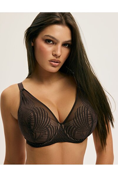 ESOTIQ Sutien triunghiular push-up cu burete din plasă geometrică, elegant și...