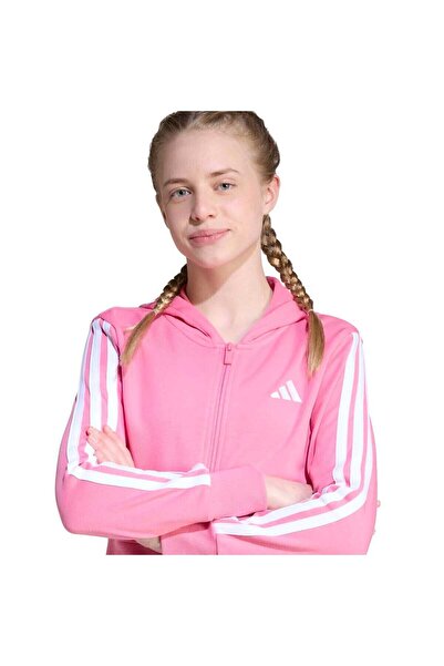 adidas 3 Stripes French Terry Full Zip Cr Kız Çocuk Pembe Kapüşonlu Ceket