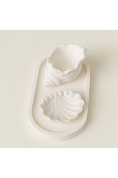 AKANART مجموعة ديكور استوديو من 3 قطع على شكل صدف البحر، قطعة من الخرسانة