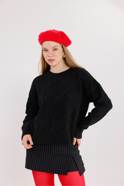 BLUSS سترة تريكو نسائية منقوشة - رقبة دائرية وقصة مريحة مع 6 خيارات ألوان