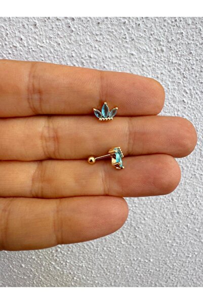 Arescollection Mavi zirkon taşlı lotus 1 adet tragus helix lobe uyumlu piercing