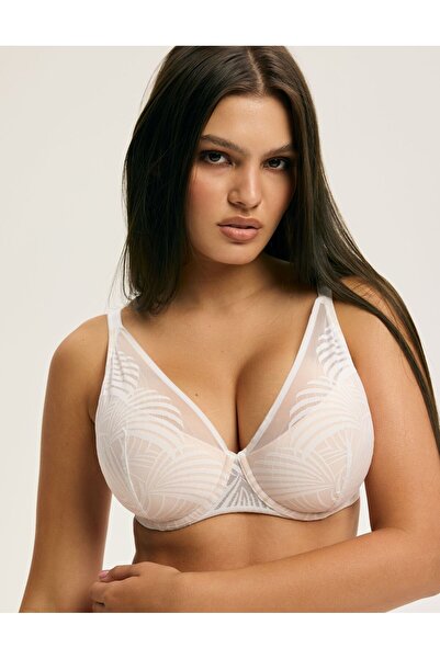 ESOTIQ Push-Up Triangle Bra Padded with Geometric Mesh Elegant & Comfortable | Nacre