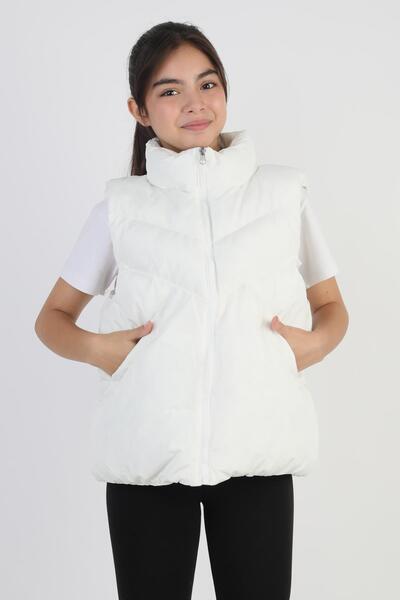 ASYAKİDS CLUB Girl's Pocketed Lined Waterproof and Rainproof Seasonal Puffer Vest