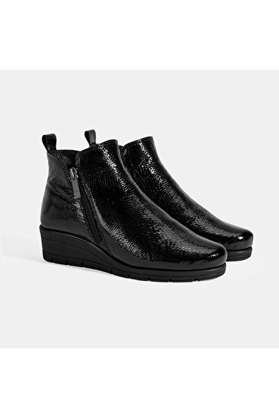 Desa Women's Black Desacomfort Double Zipper Wedge Heeled Leather Boots