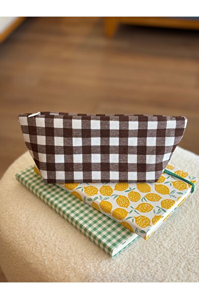 MEKİK BUTİK حقيبة أقلام رصاص/حقيبة مكياج كبيرة بنمط بوتيكاري بني اللون، صديقة...