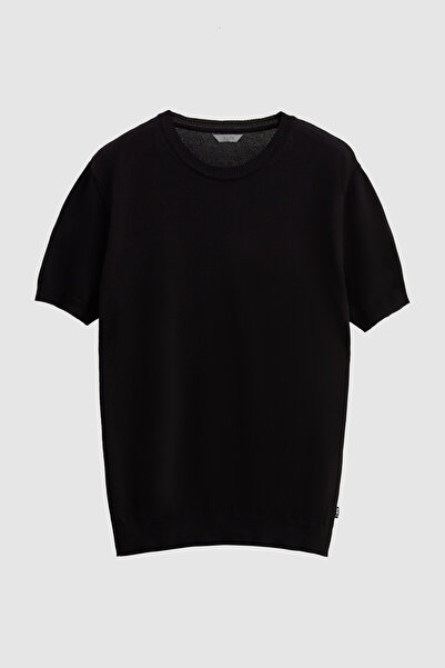 Twn Μπλουζάκι με λεπτή εφαρμογή σε μαύρο απλό πλέγμα