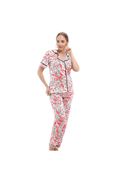 Generic Women's Short-Sleeved Cotton Button-Down Pajamas - PJ 2102