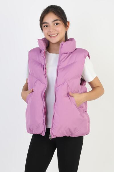 ASYAKİDS CLUB Girl's Pocketed Lined Waterproof and Rainproof Seasonal Puffer Vest
