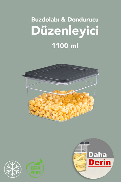 Meleni Home 1 Deep Microwave Compatible Storage Container - Organizer Food Container 1100 ml Anthracite
