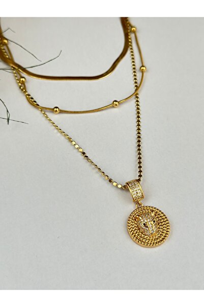 mibrillo قلادة ثلاثية من الفولاذ على شكل رأس نمر أخضر العين مع سلسلة مطروقة