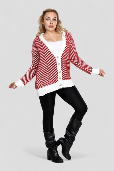 NEWCO Women's Button Detail Casual and Office Style Yumoş Oversize Knitwear Sweater Cardigan