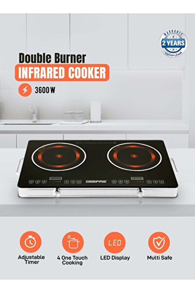 Geepas Double Burner Infrared Cooker, 99mins Timer | LED Digital Display | 9 Temperature Settings |