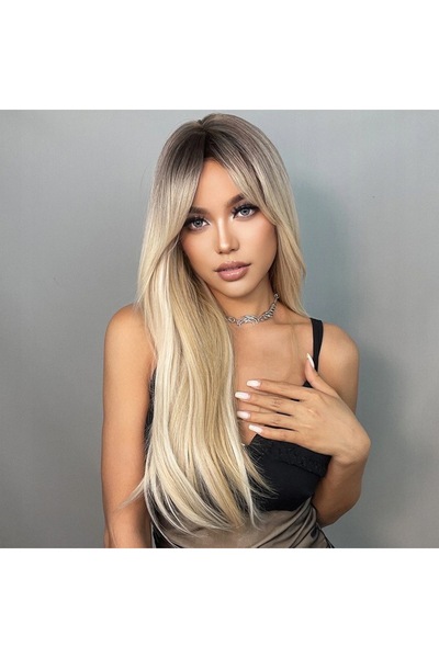 zola Synthetic hair wig, long bangs, blonde highlights, length 60-65 cm, universal size