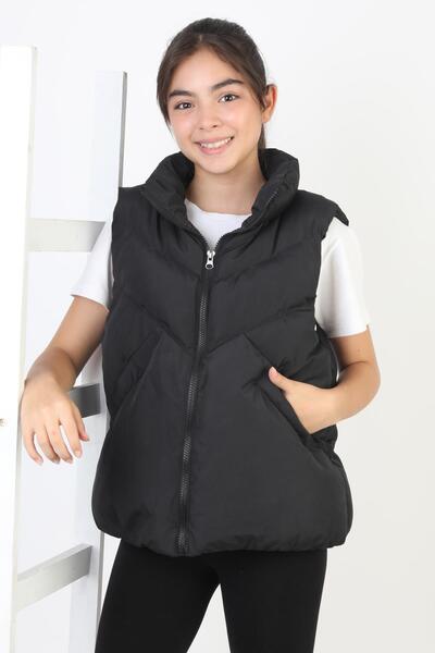 ASYAKİDS CLUB Girl's Pocketed Lined Waterproof and Rainproof Seasonal Puffer Vest