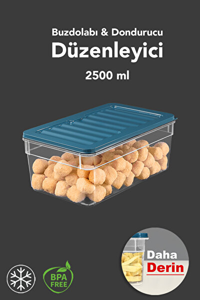 Meleni Home 1 Piece Deep Microwave Compatible Storage Container - Organizer Food Storage Container 2500 ml Blue