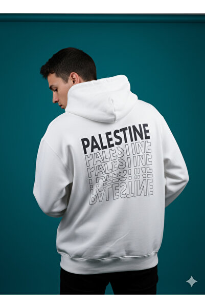 By Caspita Fashion هودي أبيض كبير الحجم مطبوع عليه ظهر لينيثرا جازة فلسطين لل...