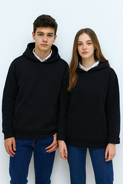 ALPACO سترة شتوية بقلنسوة من الصوف بثلاثة خيوط - أسود