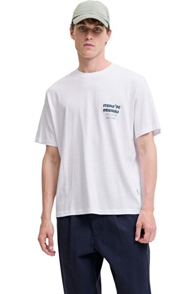 Jack & Jones Tricou JACK & JONES Meadows Typo - 12283848-Alb strălucitor