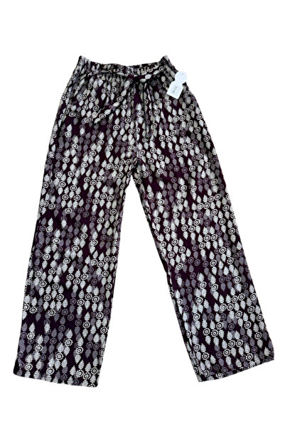 Tutkum Kadın Yaprak Desenli Bordo Pijama Altı – Rahat Pamuklu Ev Giyim