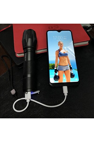 Flippy LED Power Bank Flashlight T9 Telescopic 14.7–15.7 cm, 5W, 300m Range, Zoom, USB, Black