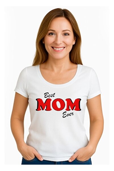 OEM Tricou de damă cu textul Best MOM Ever, 100% bumbac, alb