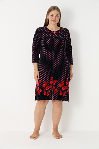 ROMEO LİFE Women's Plus Size Cotton Velvet Zippered Dress 3528