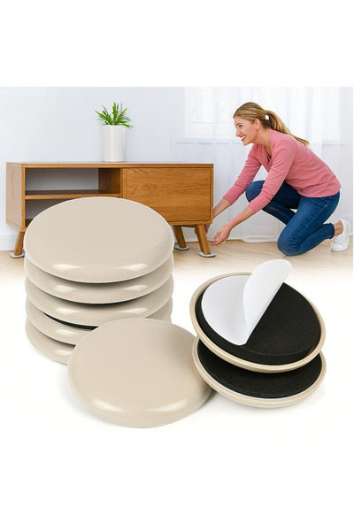 zola Set of 8 self-adhesive floor protectors, Zola, diameter 4.2 cm, furniture moving, beige