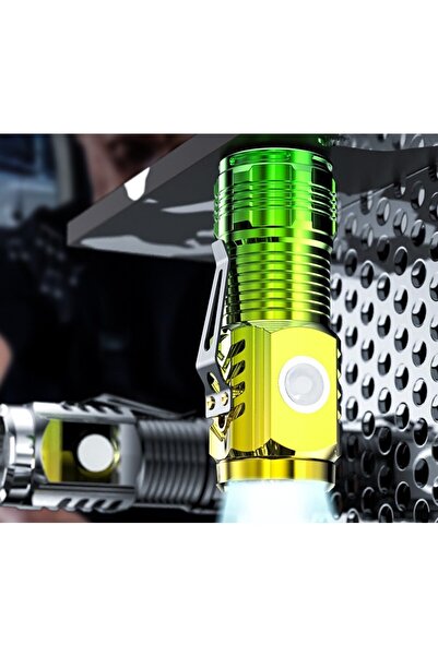 Flippy Mini 3-LED Rechargeable Flashlight - USB, 5W, 100-200m Range, Magnetic Base, Yellow/Green