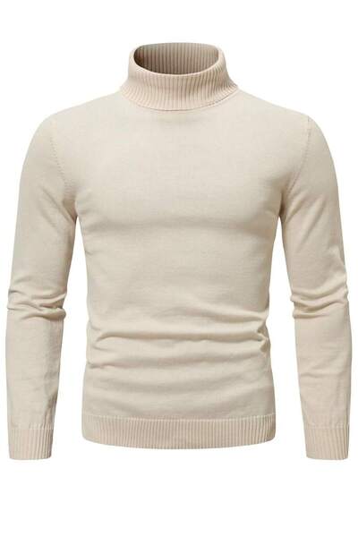 Wkm Denim Мъжки пуловер с дълги ръкави и висока яка