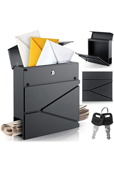 ideal STORE Premium Mailbox IdealSTORE, Galvanized Steel, 37x37x11 cm, Anthracite Black, Modern and Elegant