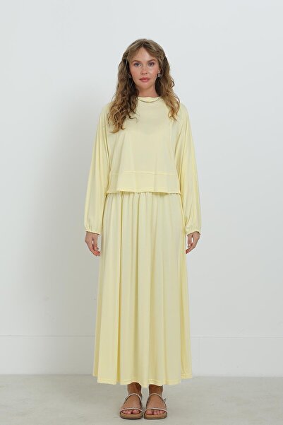 Puane Women's Skirt Suit with Front Seam Detail - 14343Tks - Yellow