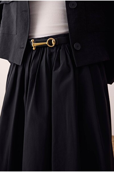 HEQA Büzgülü Kanvas Etek Siyah