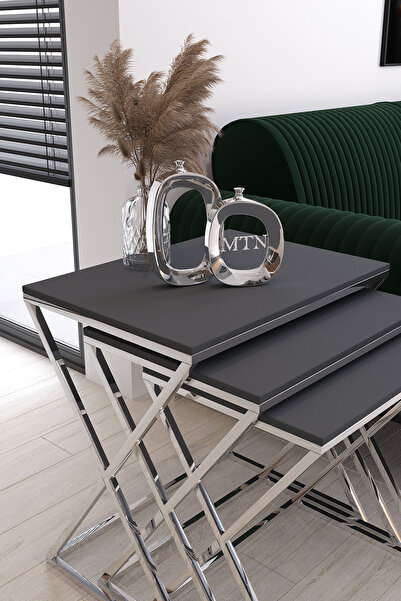 Nies Aksesuar LÜX 3'LÜ KARE ZİGON GÜMÜŞ KAPLAMA ANTRASİT MDF