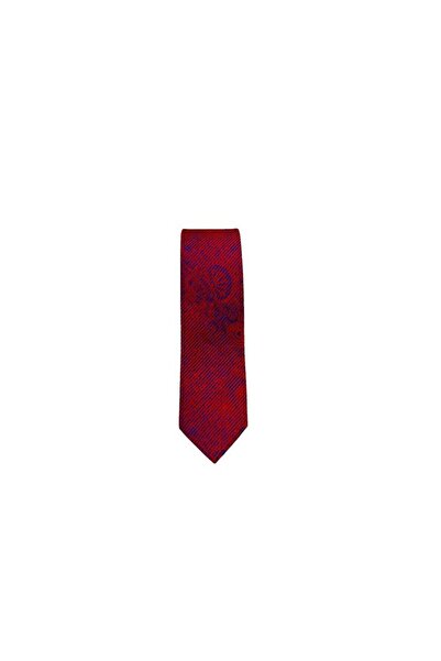 Brianze Red Navy Blue Motif Pattern Slim Tie
