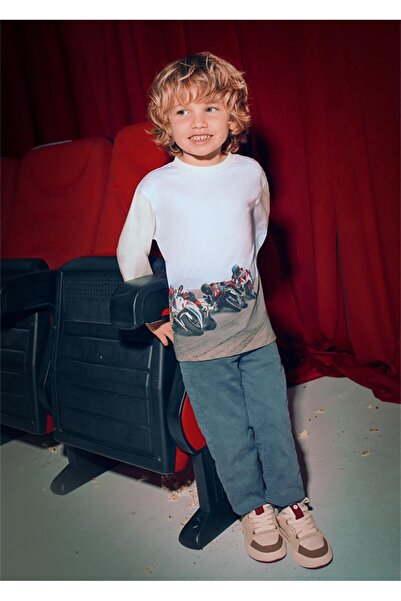 MAYORAL Μπλουζάκι με μακρυμάνικο μοτοσικλέτα για αγόρια με στάμπα λευκό 4094