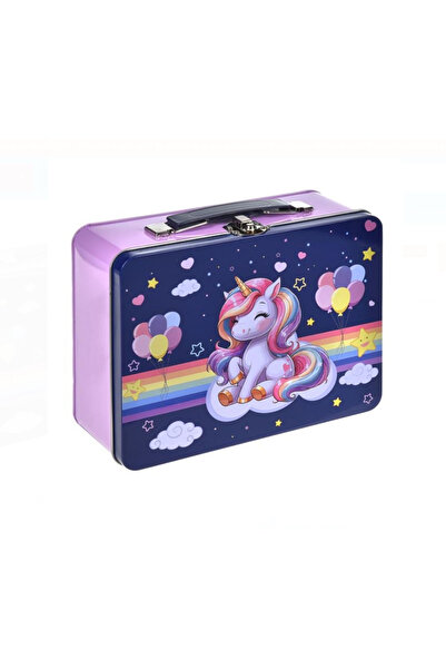 OEM Penar metalic cu rechizite pentru scoala, 11 accesorii, model cu unicorn