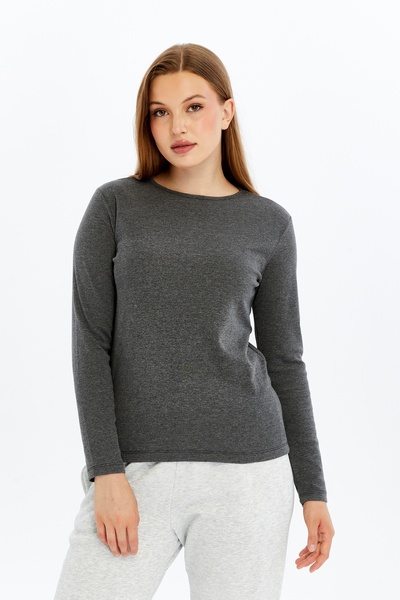 defys Kadın Bisiklet Yaka Uzun Kollu Regular Fit Basic Tişört Antrasit