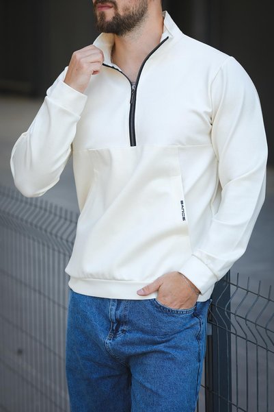 since 1990 man Manbarrac Two Thread Zipper Half Turtleneck Slim Fit Men's Sweatshirt