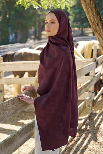 ED Scarf Welness Monogram Desen Şal - Vişne Çürüğü