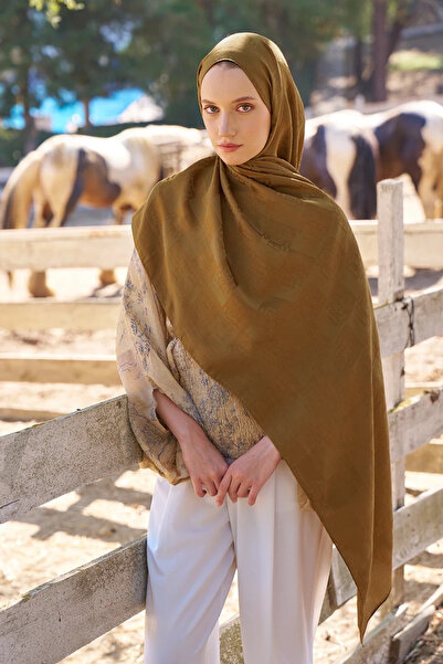 ED Scarf Welness Monogram Desen Şal - Hardal