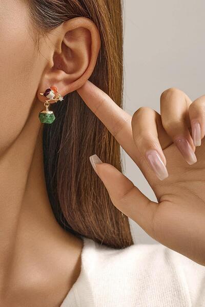 New Obsessions Minik Kuş Yeşil Taş Sallantılı Küpe