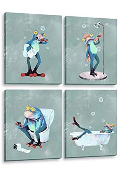 Emoda home Trove Funny Frog Canvas Art – Bathroom & Kids Room Wall Decor Set ...