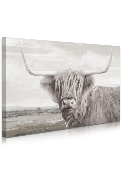 Emoda home Trove Framed Highland Cow Canvas Wall Art – Black & White 16x24 In...