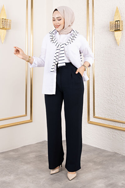 Tesettür Dünyası Штани з високою талією і застібкою на липучці TSD250204 Синій