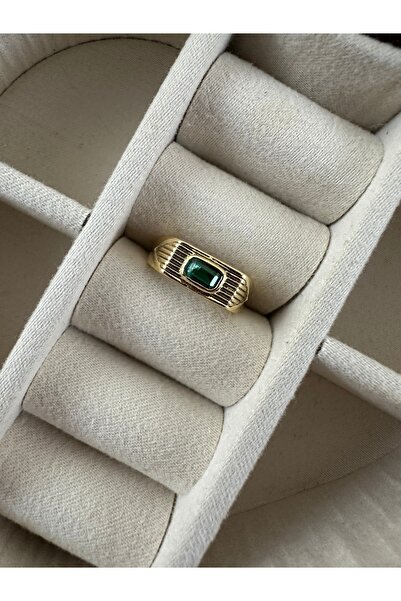 ringbox Green Stone Striped Pinky Ring