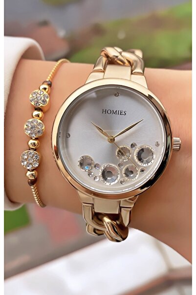 Homies ساعة يد نسائية ذهبية اللون مع سوار إنفينيتي هدية - مزيج أنيق