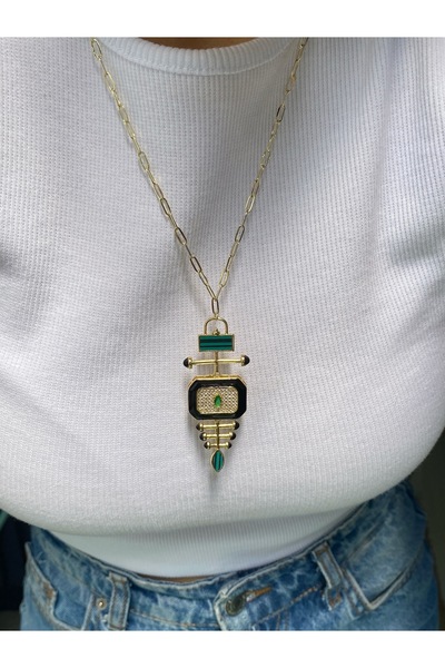 BusradanDesign Çelik Üzeri 14K Kaplama Gold Renk Sallantı Detay Ataç Zincir K...