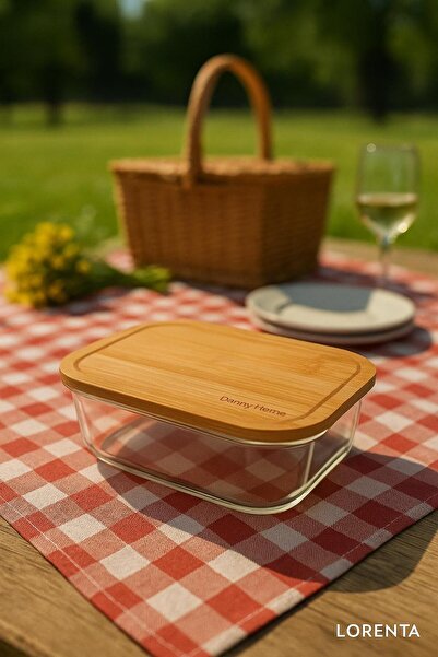 isra kristal Glass Storage Container with Bamboo Lid - with Lid, Kitchen Organizer - Heat Resistant and Leakproof