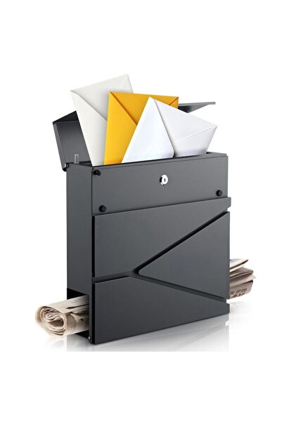 ideal STORE Premium Mailbox IdealSTORE, Galvanized Steel, 37x37x11 cm, Anthracite Black, Modern and Elegant